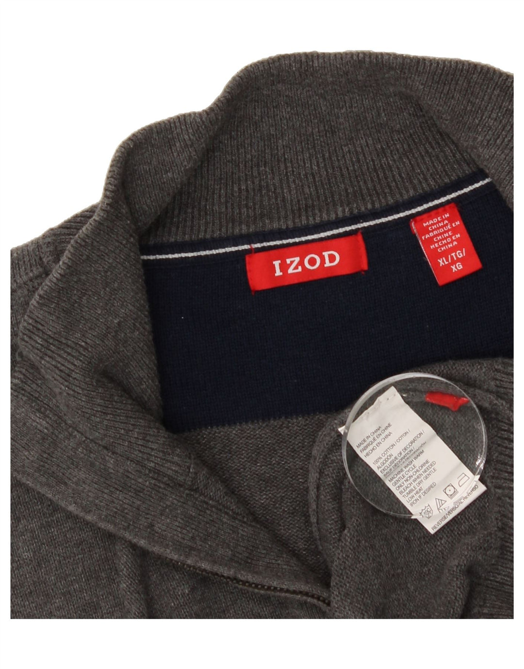 IZOD Mens Zip Neck Jumper Sweater XL Grey Cotton Vintage Izod and Second-Hand Izod from Messina Hembry 