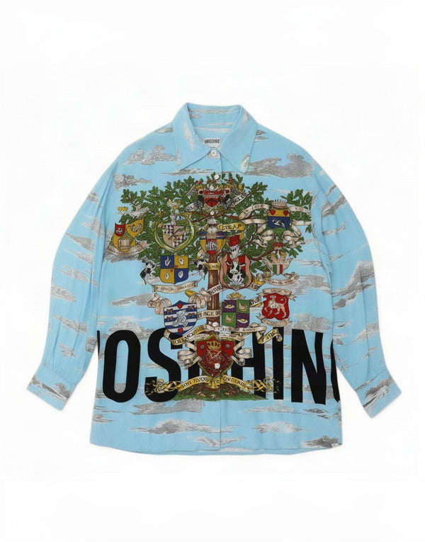 Moschino ženska prekomjerna grafička majica UK 10 Mala plava dizajnerska viskoza