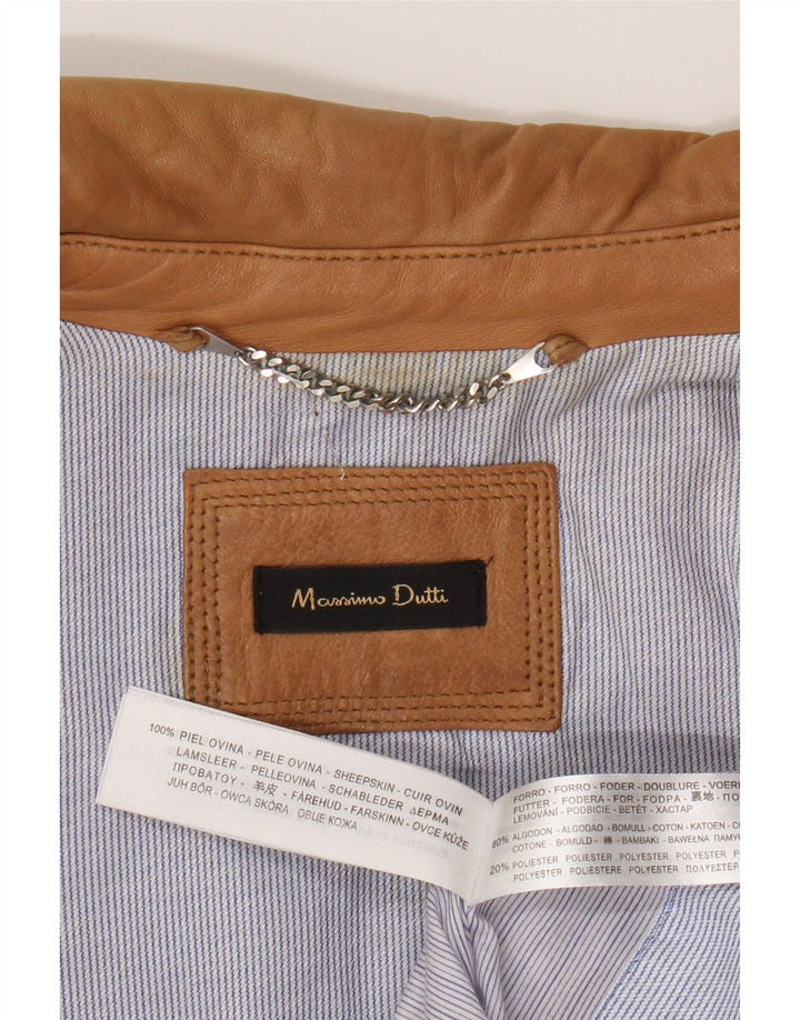 Ženska crop kožna jakna Massimo Dutti UK 12 srednje bež ovčje kože