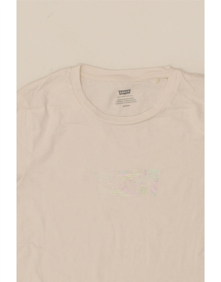 LEVI'S Womens Graphic T-Shirt Top UK 10 Small White Vintage Levi's and Second-Hand Levi's from Messina Hembry 