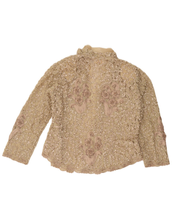 Vintage ženska čipkasta košulja bluza UK 16 Velika bež cvjetna svila