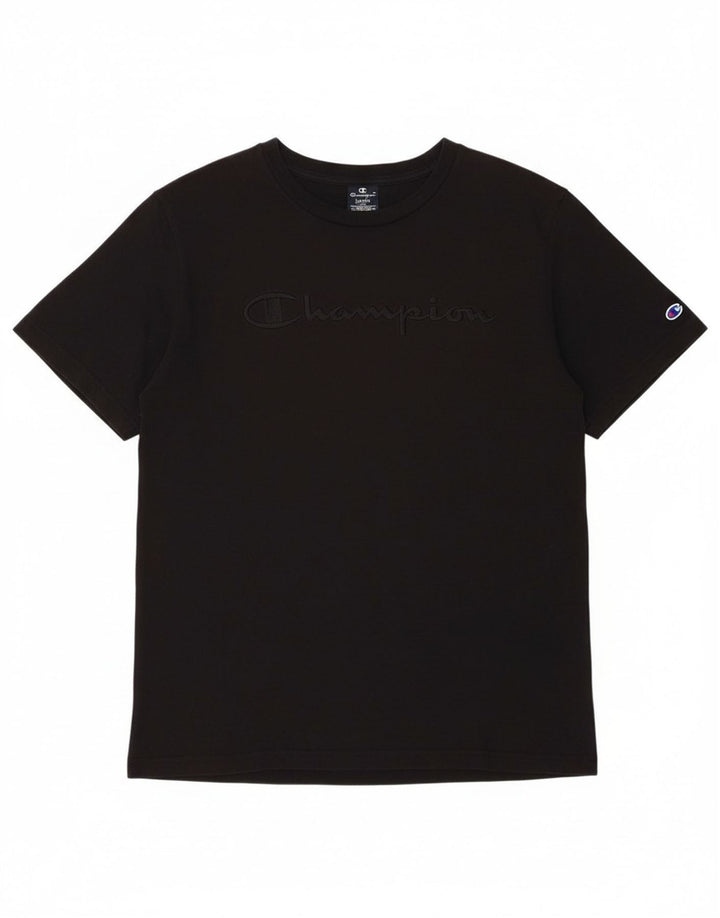 CHAMPION Mens Graphic T-Shirt Top Large Black Cotton