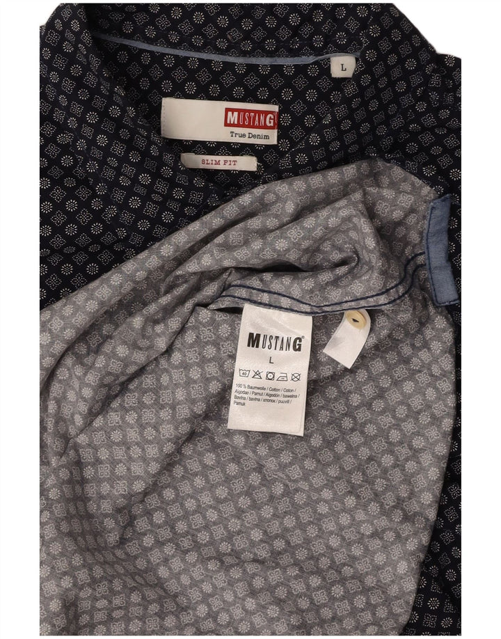 MUSTANG muška uska košulja kratkih rukava, velika tamnoplava cvjetna pamuk