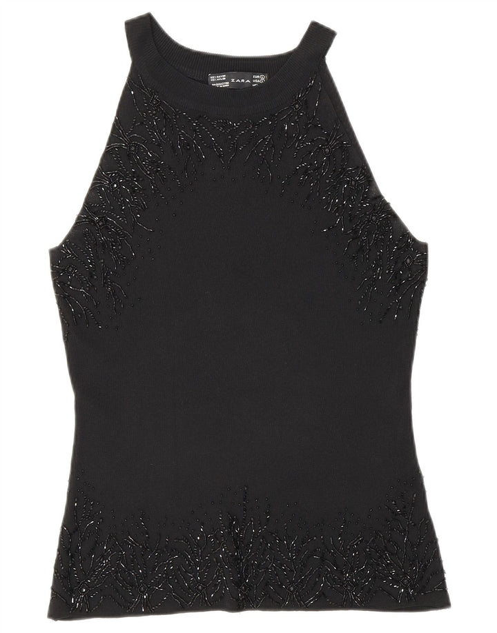 Zara ženska majica bez rukava UK 14 Large Black Rayon
