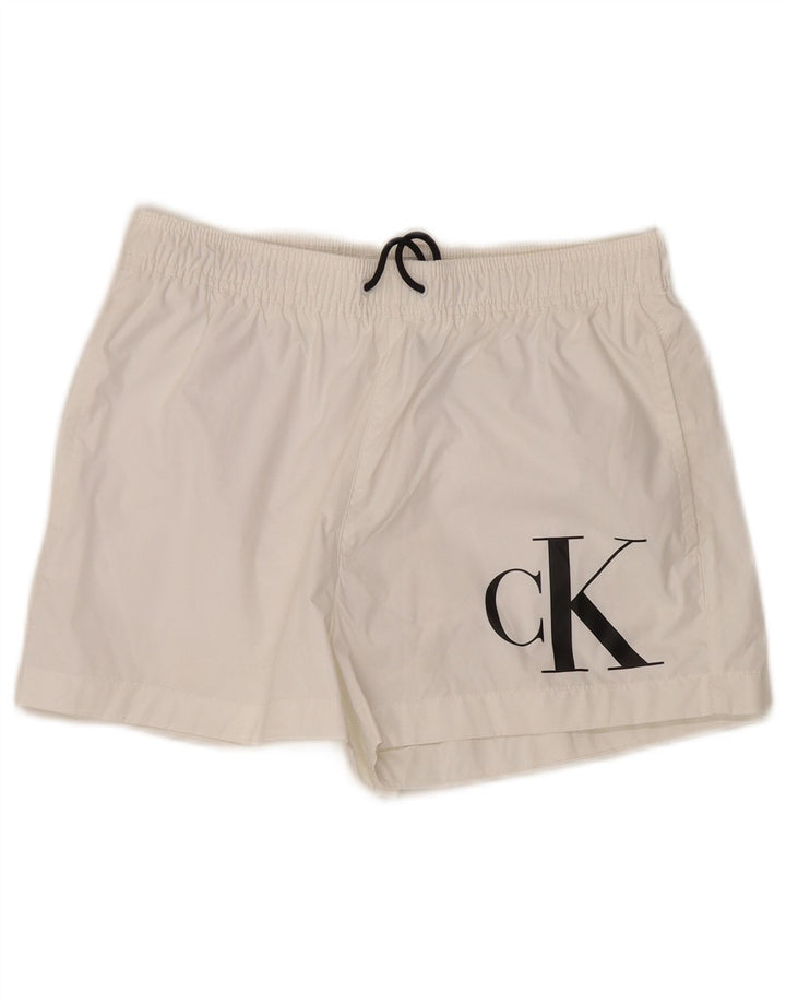Male bijele poliesterske muške kratke hlače za kupanje Calvin Klein s grafičkim motivima