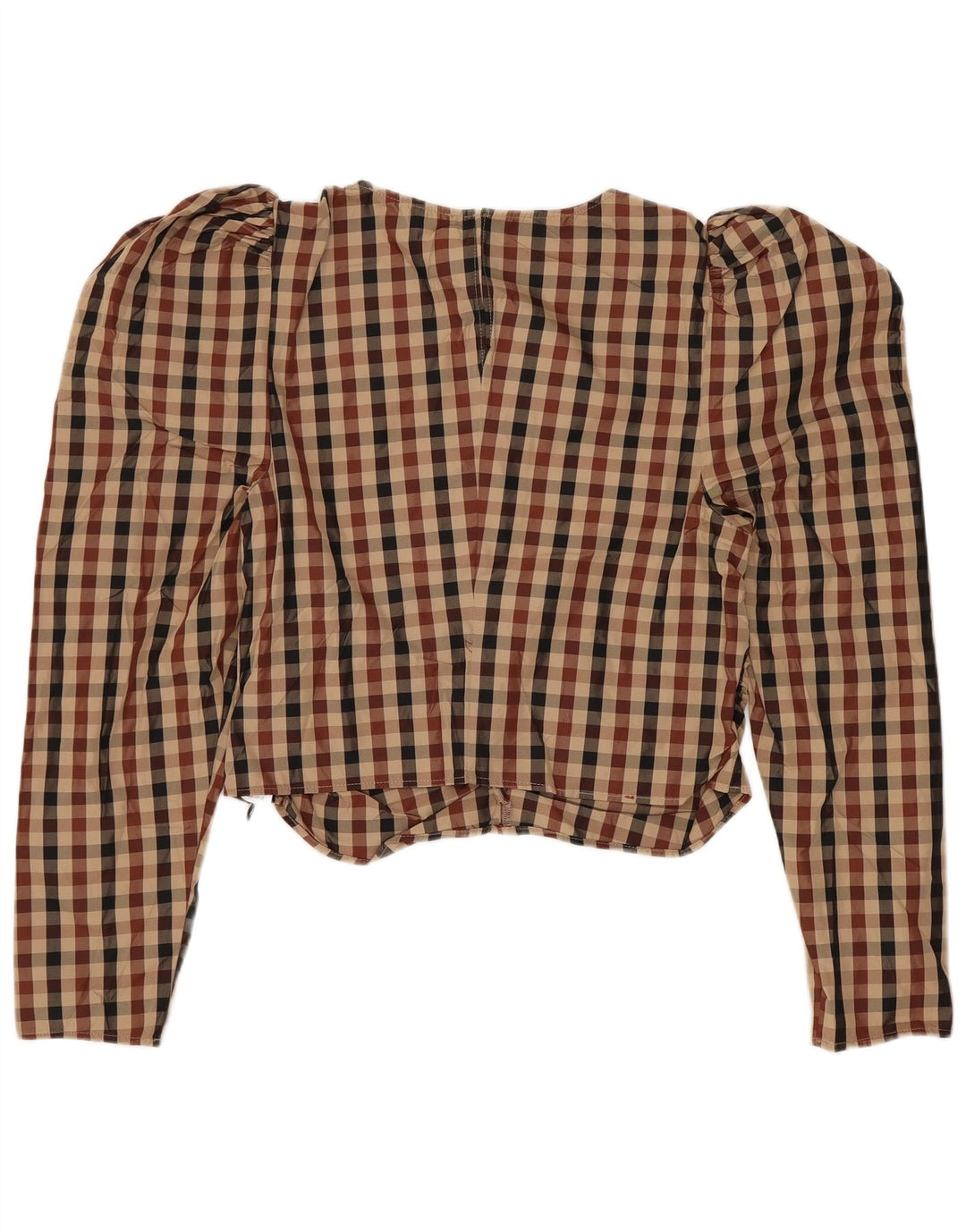Zara ženska kratka majica dugih rukava UK 10 Small Brown Gingham poliester