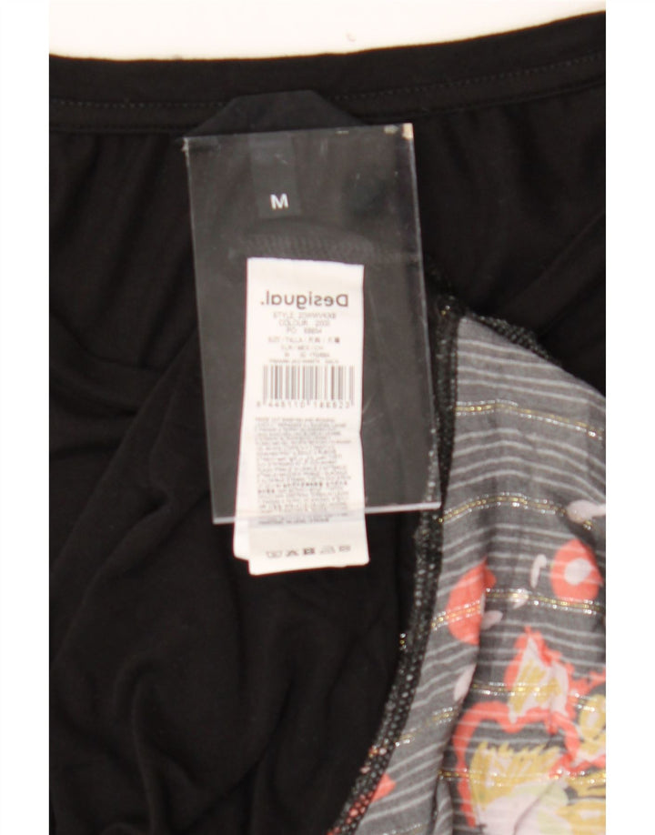 DESIGUAL Womens Long Sleeve Basic Dress UK 12 Medium Black Floral Viscose Vintage Desigual and Second-Hand Desigual from Messina Hembry 