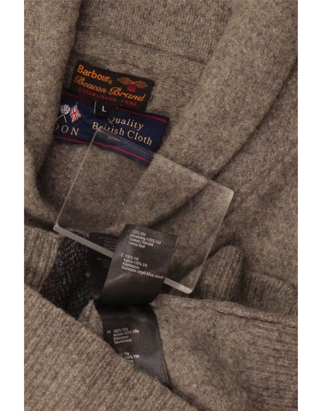 BARBOUR Dječački kardigan pulover 11-12 godina veliki sivi vuneni blokovi