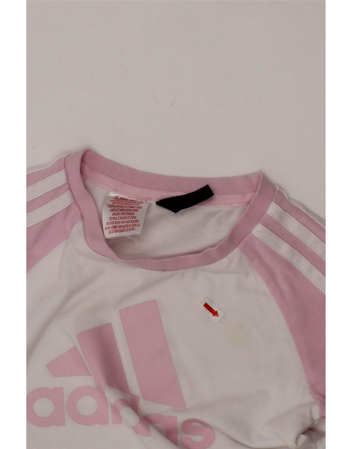 ADIDAS Girls Aeroready Graphic T-Shirt Top 6-7 Years White Colourblock