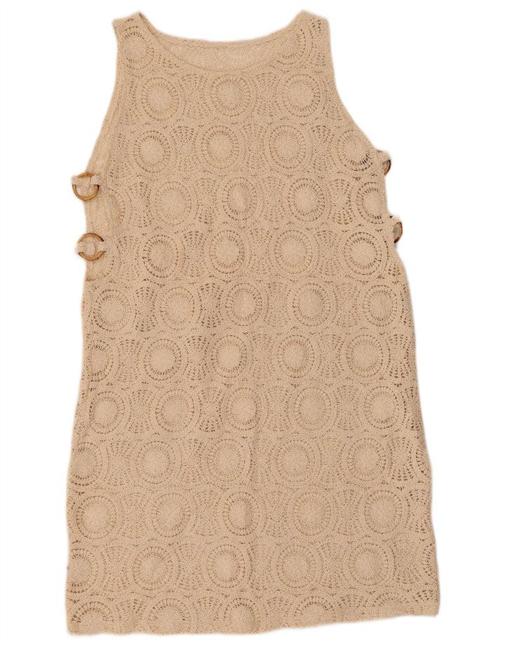 VINTAGE ženska krojena haljina bez rukava UK 10 Mala bež pamuk