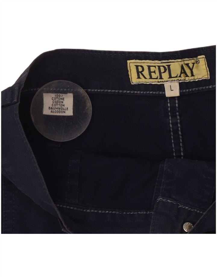 Replay ženska mini suknja A-kroja velika W30 tamnoplavi pamuk