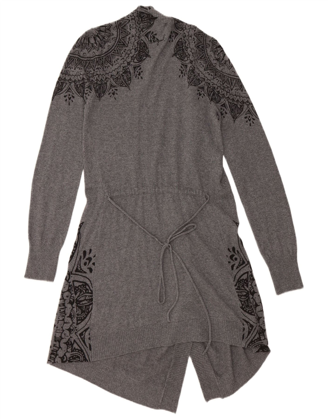 DESIGUAL ženski dugi otvoreni džemper UK 12 srednje sivi cvjetni