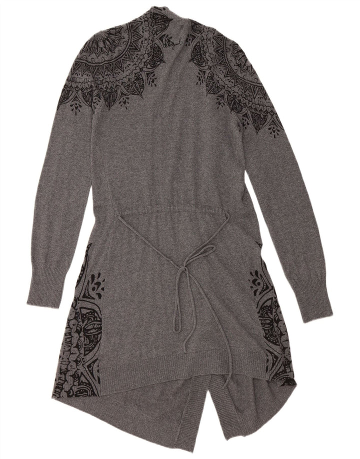 DESIGUAL ženski dugi otvoreni džemper UK 12 srednje sivi cvjetni