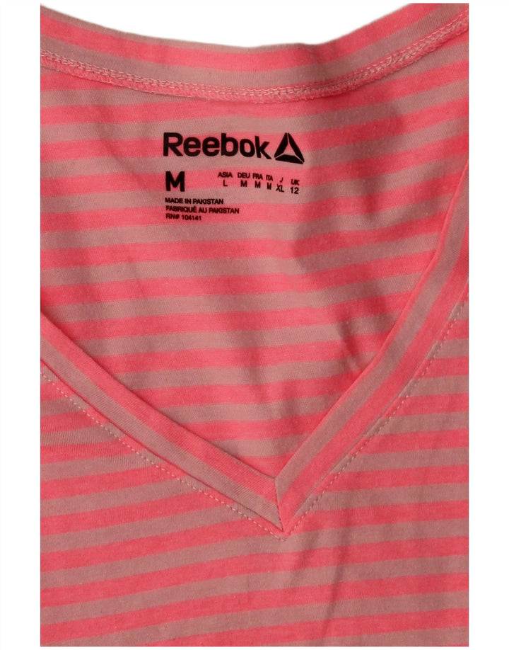 Reebok ženska majica kratkih rukava UK 12 Medium Pink prugasti poliester