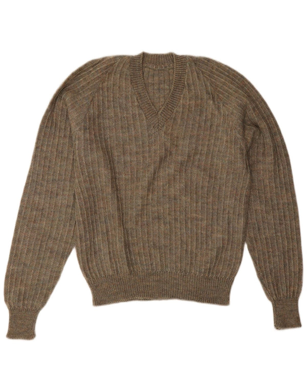 Vintage ženski džemper s V-izrezom UK 18 XL kaki s pjegama