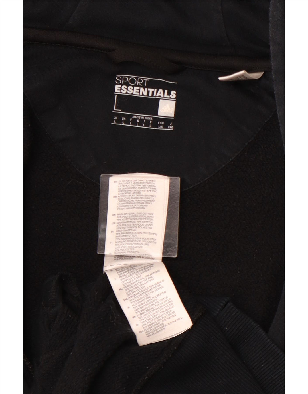 ADIDAS muški pulover s kapuljačom na patentni zatvarač veliki crni pamuk