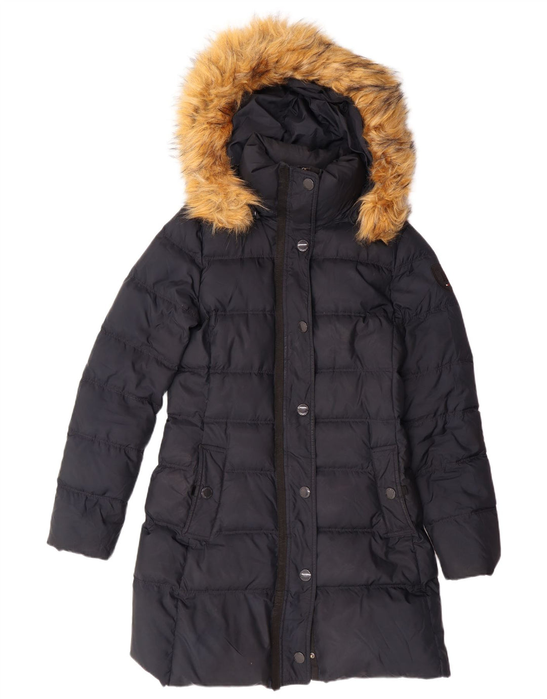 TOMMY HILFIGER Ženski podstavljeni kaput s kapuljačom UK 10 Mali tamnoplavi poliester