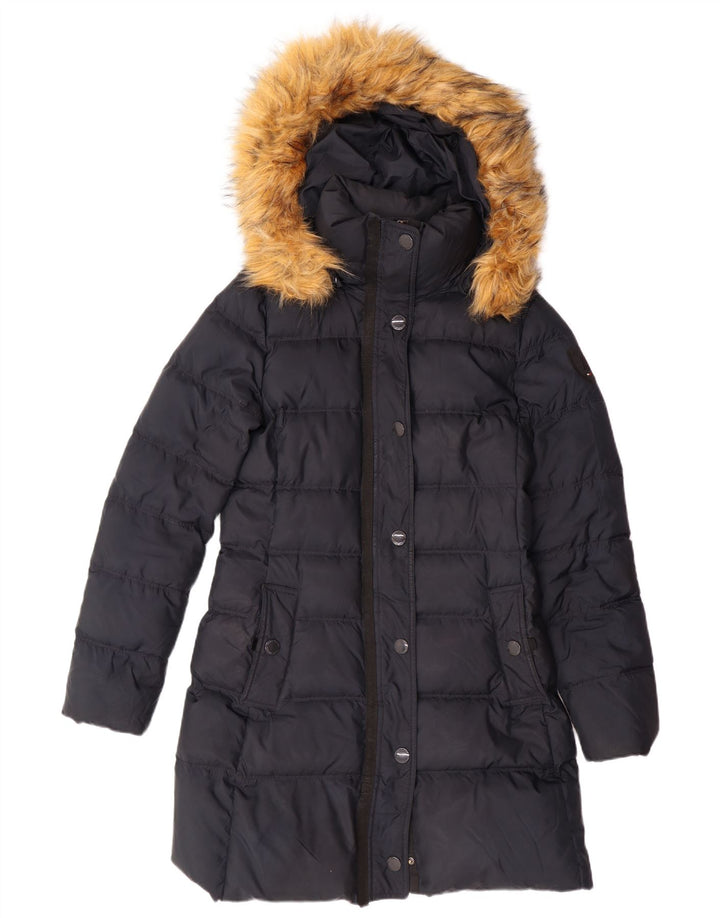 TOMMY HILFIGER Ženski podstavljeni kaput s kapuljačom UK 10 Mali tamnoplavi poliester