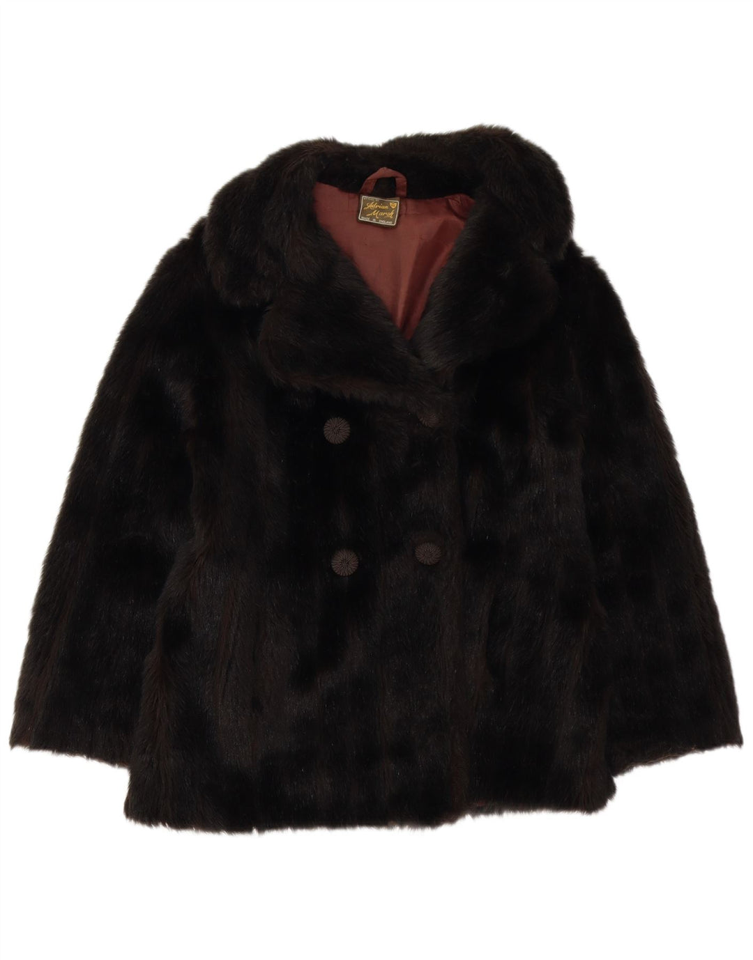 VINTAGE ženski kaput s dvostrukim kopčanjem od umjetnog krzna UK 10 Mali crni akril