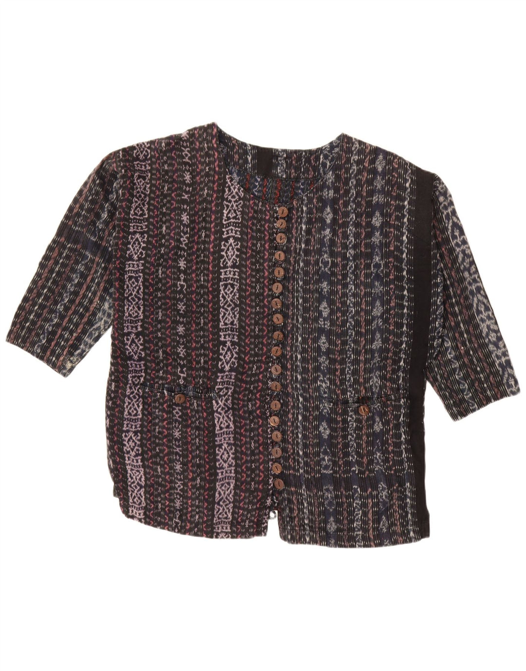 VINTAGE ženska košulja s 3/4 rukavima UK 18 XL crna na pruge