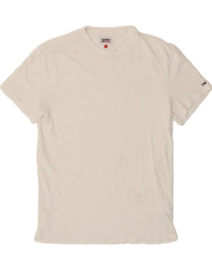 TOMMY HILFIGER Mens T-Shirt Top Large White Cotton Vintage Tommy Hilfiger and Second-Hand Tommy Hilfiger from Messina Hembry 