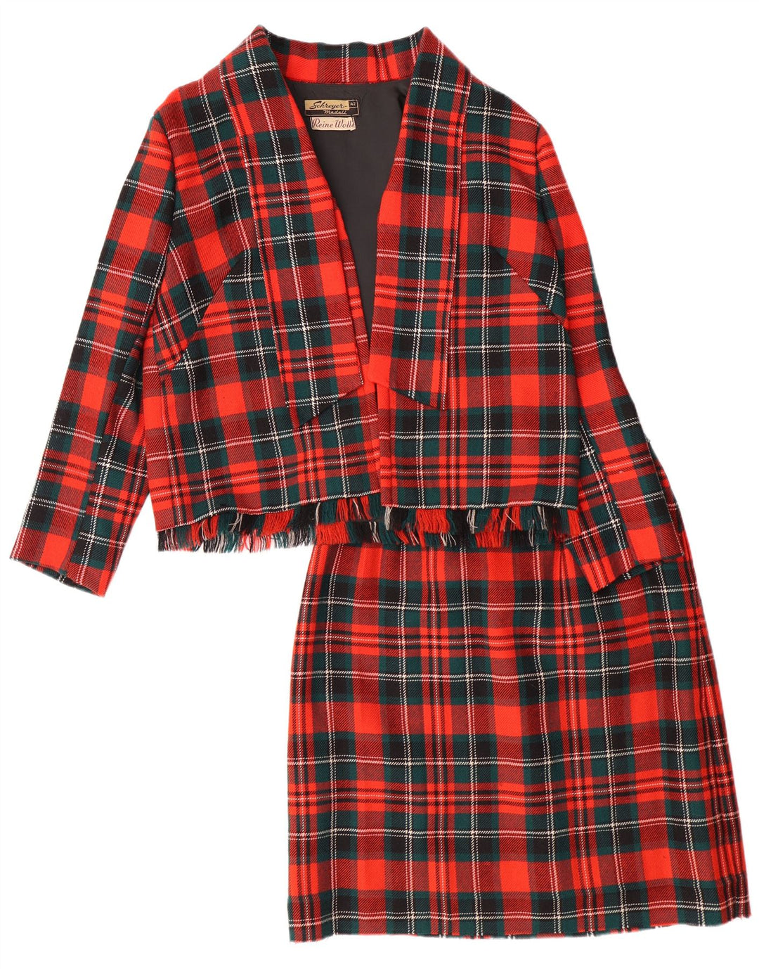 VINTAGE dvodijelni ženski set suknji EU 42 velika W28 L23 crvena karirana vuna