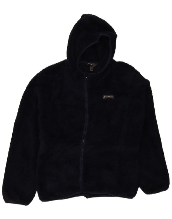 EDDIE BAUER Boys Hooded Fleece Jacket 15-16 Years XL Navy Blue Polyester
