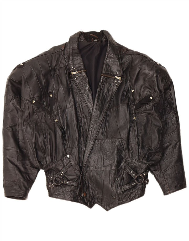 Vintage ženska bomber kožna jakna UK 12 srednje crna koža