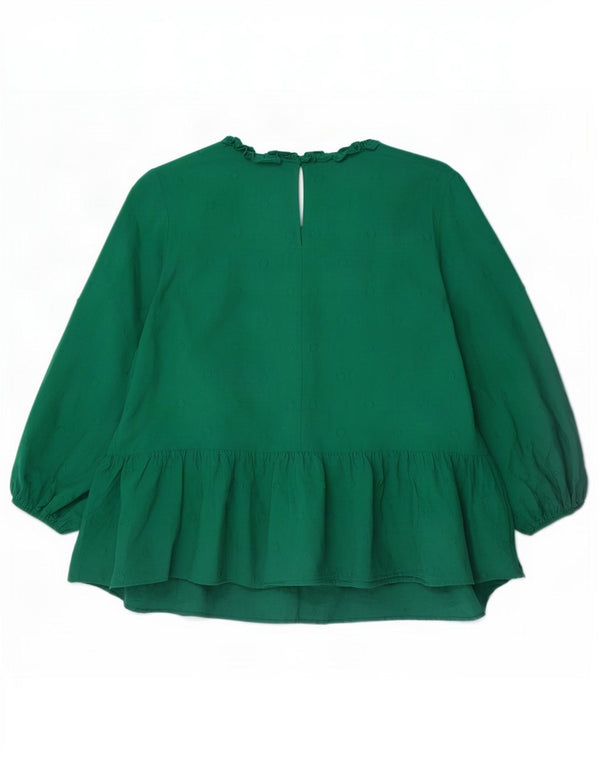 Zara ženski gornji dio bluze dugih rukava UK 18 XL Zeleni pamuk na točkice
