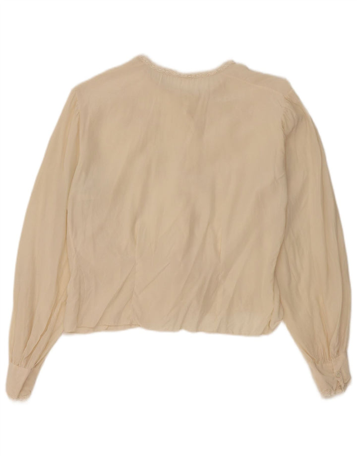 Vintage ženska kratko košulja bluza UK 12 srednje bež