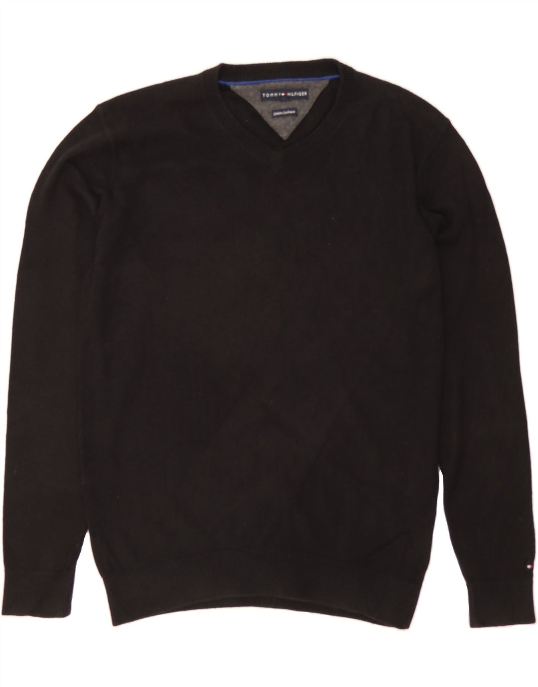 TOMMY HILFIGER Mens V-Neck Jumper Sweater Medium Black Cotton Vintage Tommy Hilfiger and Second-Hand Tommy Hilfiger from Messina Hembry 
