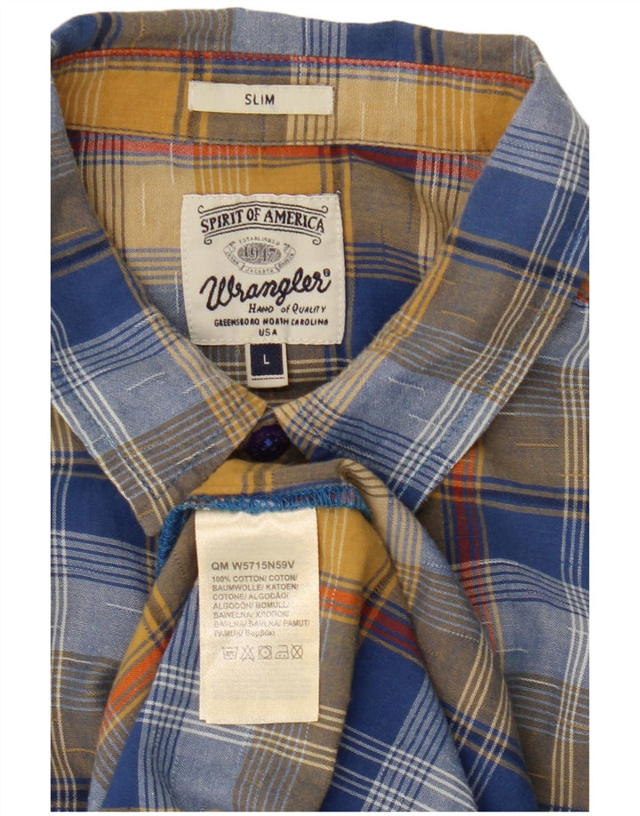 Wrangler, muška uska majica kratkih rukava, veliki plavi karirani pamuk