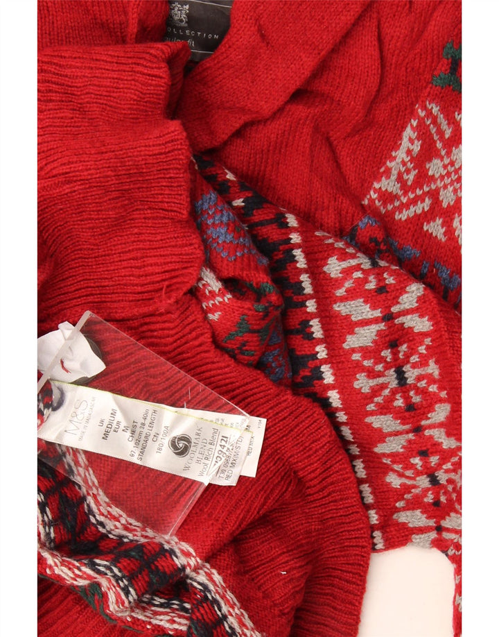 Marks & Spencer muški džemper sa šalom i ovratnikom srednje crvene boje Fair Isle