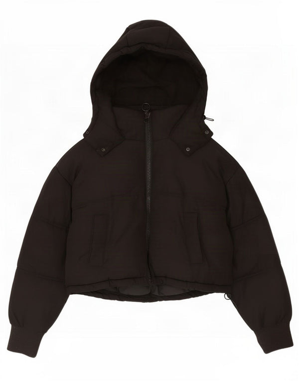 Topshop Womens Crop Hooded Oversized Padded Jacket UK 8 Small Black