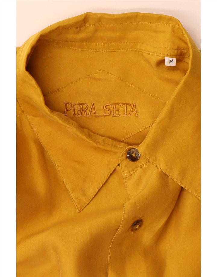 Pura Seta Mens Shirt Large Yellow Silk