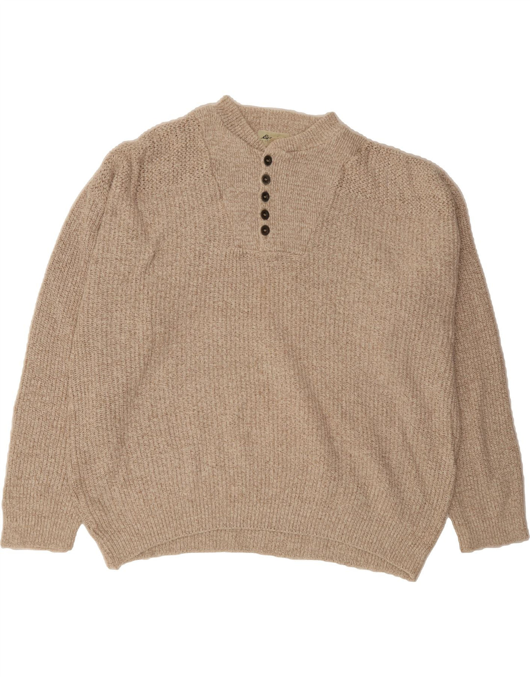 EDDIE BAUER Mens Tall Button Neck Jumper Sweater 2XL Beige Cotton Vintage Eddie Bauer and Second-Hand Eddie Bauer from Messina Hembry 