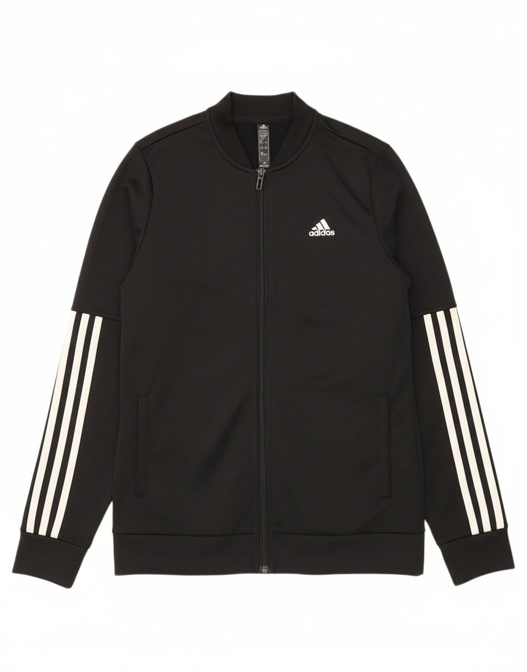 ADIDAS Girls Tracksuit Top Jacket 13-14 Years Black Polyester