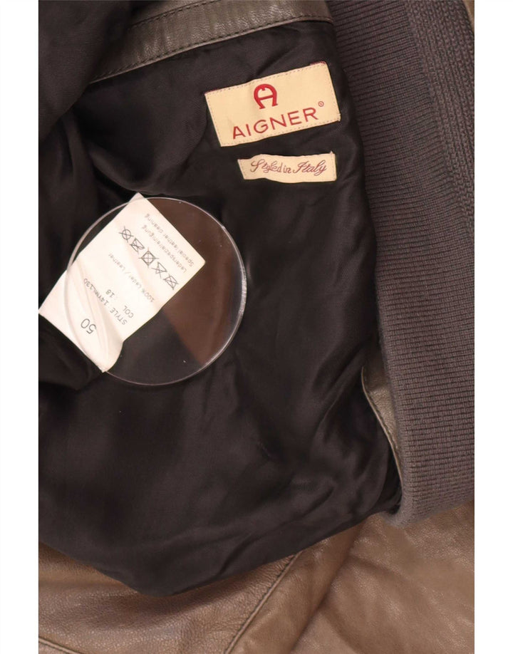 Aigner Mens Bomber kožna jakna IT 50 Large Brown