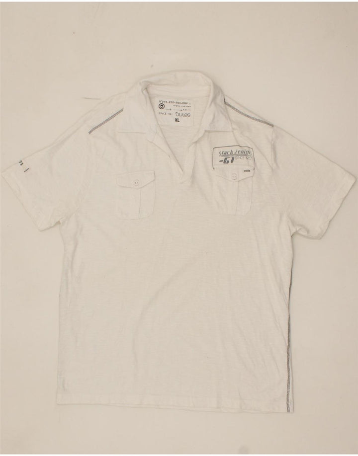 JULES Mens Polo Shirt XL White Cotton Vintage Jules and Second-Hand Jules from Messina Hembry 