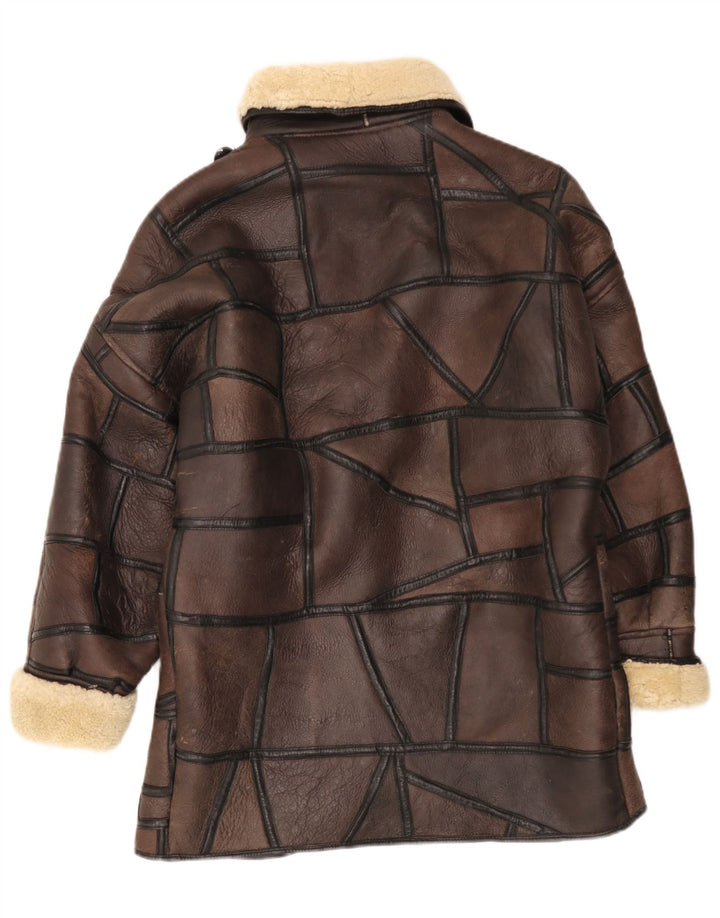 Vintage ženski kaput od šišanih šiša UK 18 XL smeđi patchwork