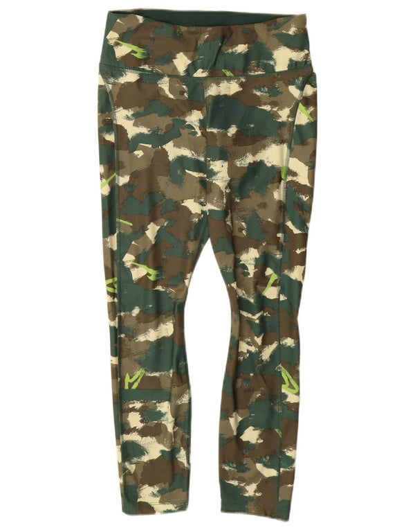 NIKE Ženske Dri Fit Leggings UK 12 Medium Green Camouflage Poliester