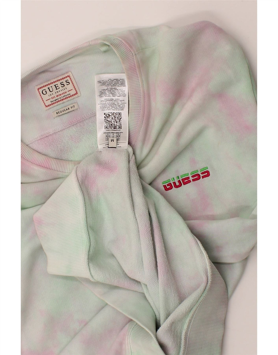 GUESS Womens Oversized Sweatshirt Jumper UK 14 Medium Green Tie Dye Cotton Vintage Guess and Second-Hand Guess from Messina Hembry 