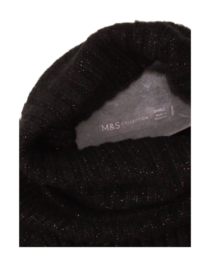 MARKS & SPENCER Womens Roll Neck Jumper Sweater UK 10 Small Black Flecked Vintage Marks & Spencer and Second-Hand Marks & Spencer from Messina Hembry 