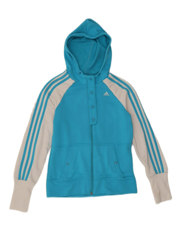 Adidas ženski pulover s kapuljačom na patentni zatvarač UK 12 srednje plava poliesterska boja