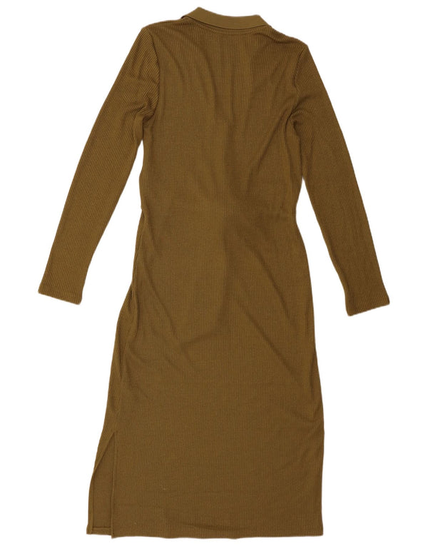 Marks & Spencer Womens Long Sleeve Jumper Dress UK 8 Small Khaki Polyester