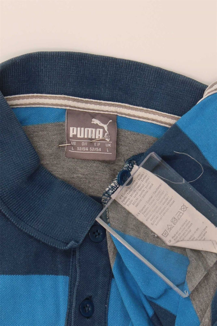 PUMA Mens Polo Shirt Large Blue Striped Cotton