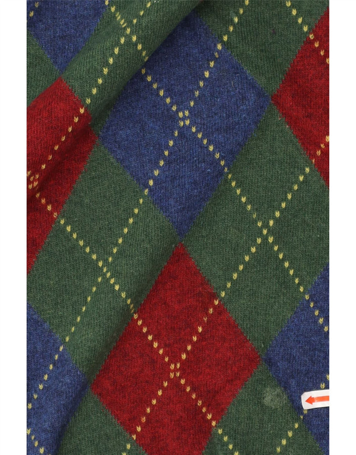BENETTON Muški džemper s V-izrezom Srednje zeleni Argyle/Diamond Wool