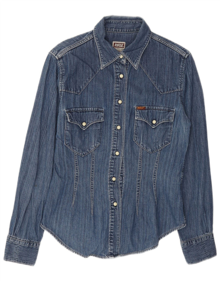 RIFLE Ženska traper košulja UK 10 Mala plava pamuk