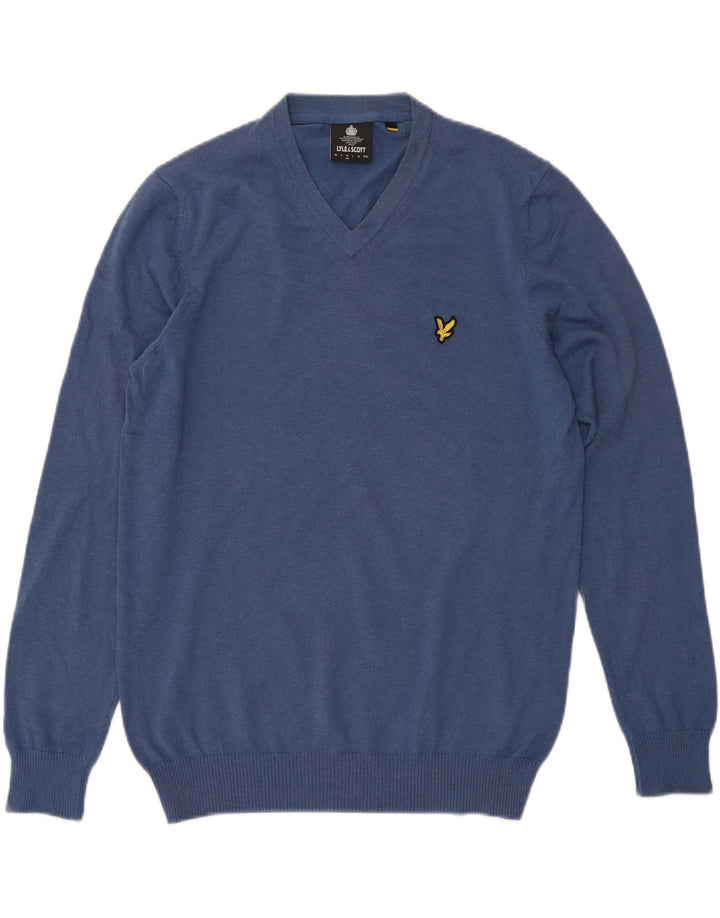 Lyle & Scott muški džemper s V-izrezom srednje plavi pamuk