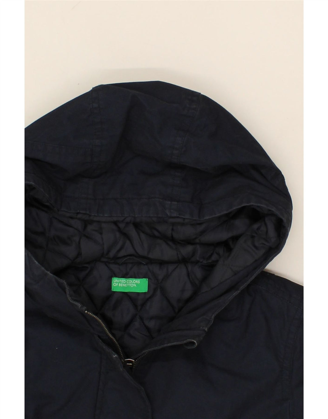BENETTON Womens Hooded Parka Jacket UK 12 Medium Navy Blue Cotton Vintage Benetton and Second-Hand Benetton from Messina Hembry 